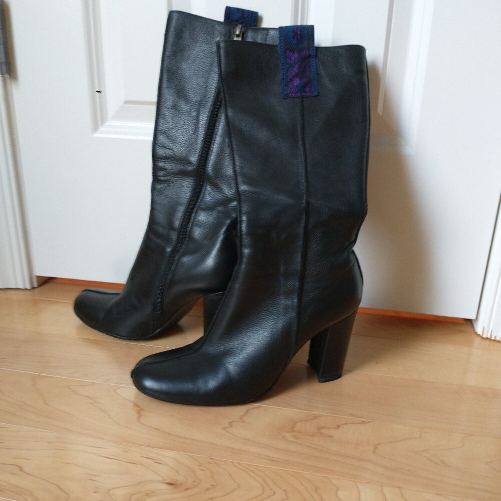 Black Leather Heelled Boots